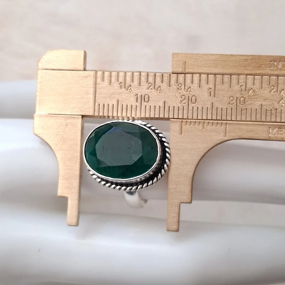 Stunning Genuine Raw Emerald Bezel Cut 925 Sterling Silver Ring 7 1/4 - Picture 7 of 8